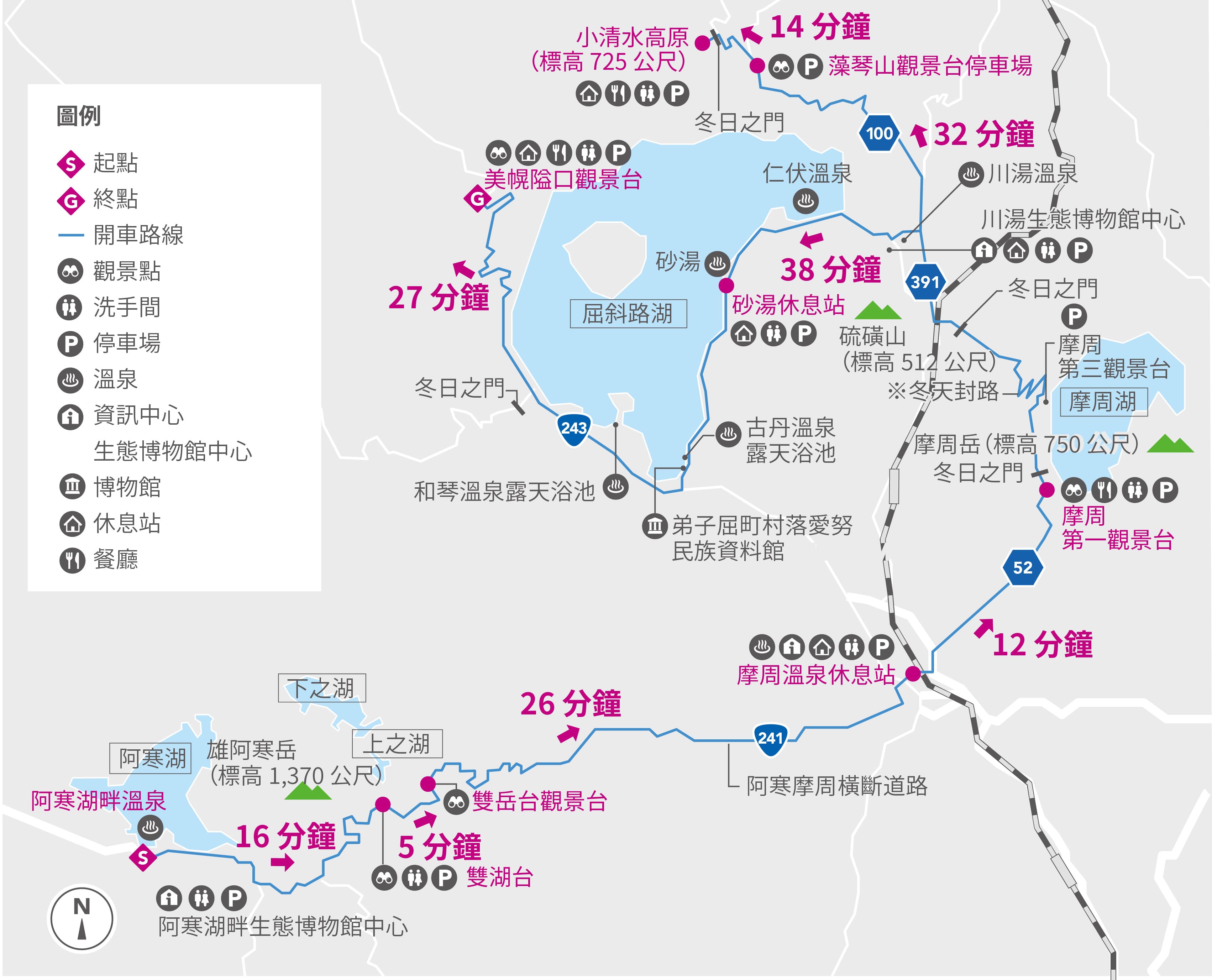 阿寒湖觀光遊覽線路圖